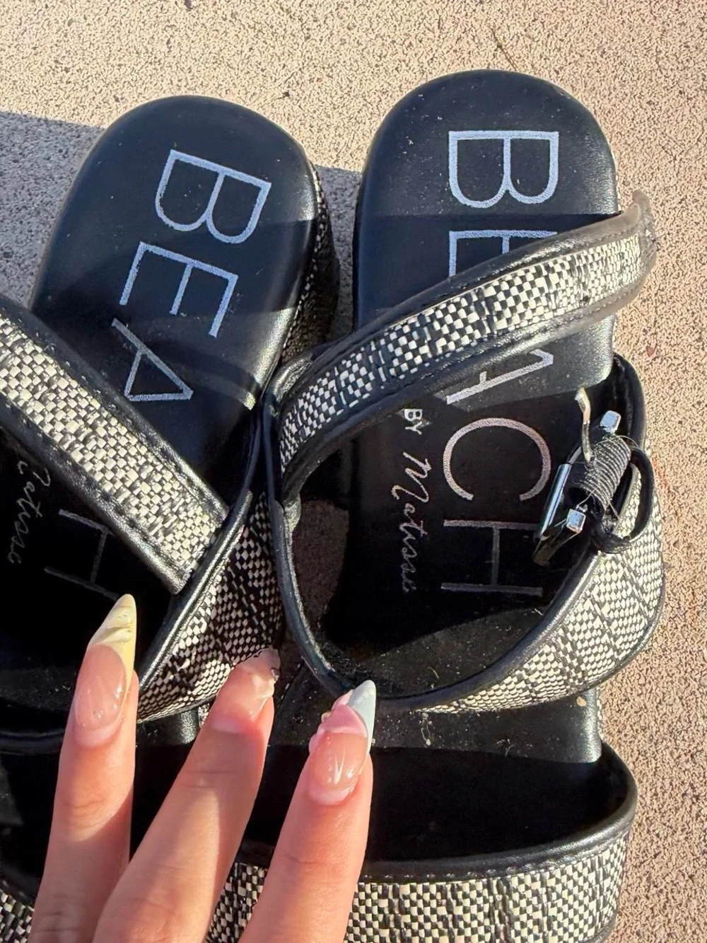Black Patterned Platform Sandals
